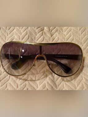 Marc Jacobs Shield Sunglasses with Purple Gradient Lenses and Gold Trim